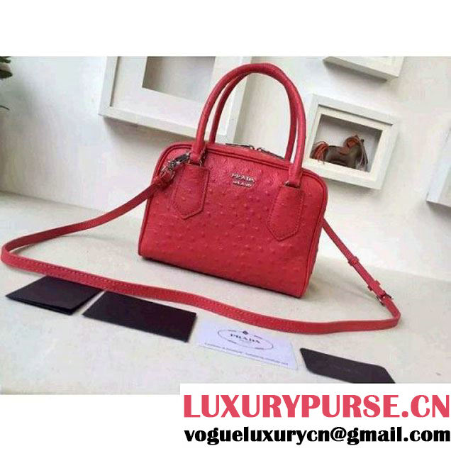 Prada 1BB011 Small Inside Calf Leather Ostrich Pattern Bag Red+Peach 2015 (2A016-091528 )