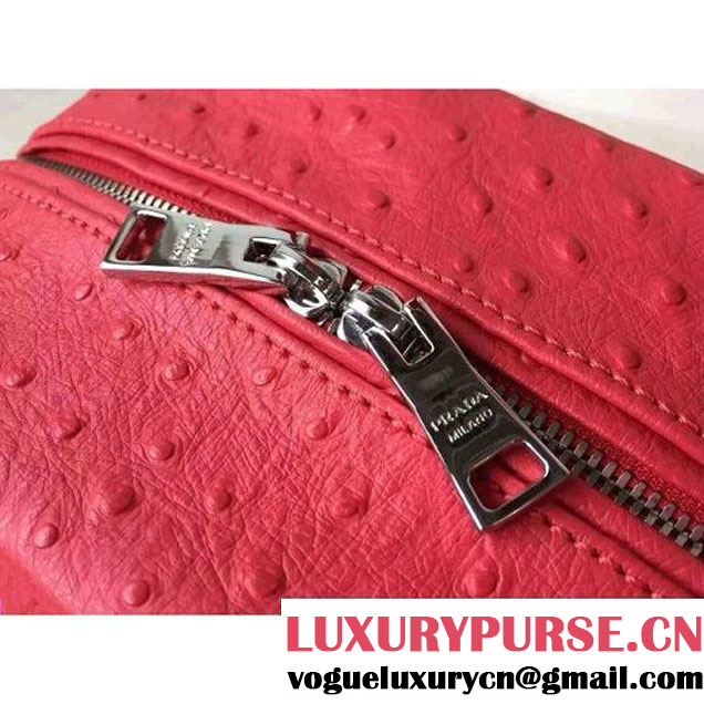 Prada 1BB011 Small Inside Calf Leather Ostrich Pattern Bag Red+Peach 2015 (2A016-091528 )