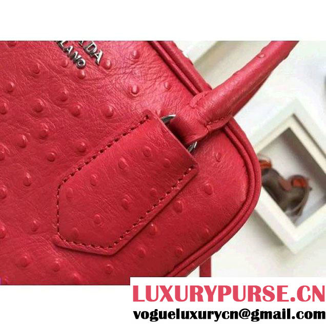 Prada 1BB011 Small Inside Calf Leather Ostrich Pattern Bag Red+Peach 2015 (2A016-091528 )