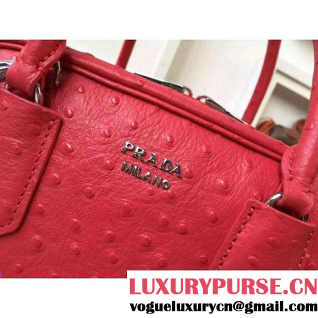 Prada 1BB011 Small Inside Calf Leather Ostrich Pattern Bag Red+Peach 2015 (2A016-091528 )