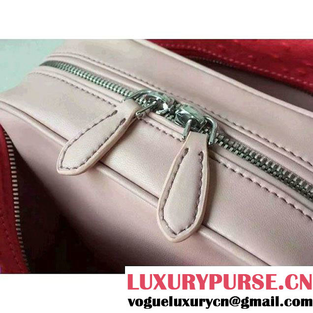 Prada 1BB011 Small Inside Calf Leather Ostrich Pattern Bag Red+Peach 2015 (2A016-091528 )