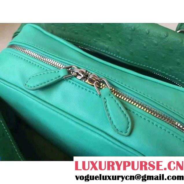 Prada 1BB010 Medium Inside Calf Leather Ostrich Pattern Bag Green+Aquamarine 2015 (2A016-091523 )