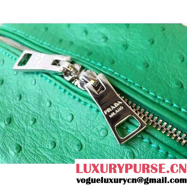 Prada 1BB010 Medium Inside Calf Leather Ostrich Pattern Bag Green+Aquamarine 2015 (2A016-091523 )