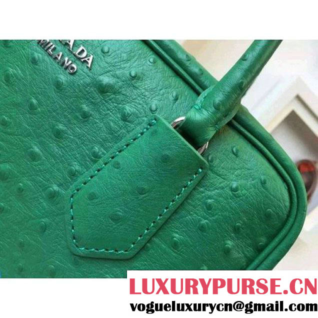 Prada 1BB010 Medium Inside Calf Leather Ostrich Pattern Bag Green+Aquamarine 2015 (2A016-091523 )