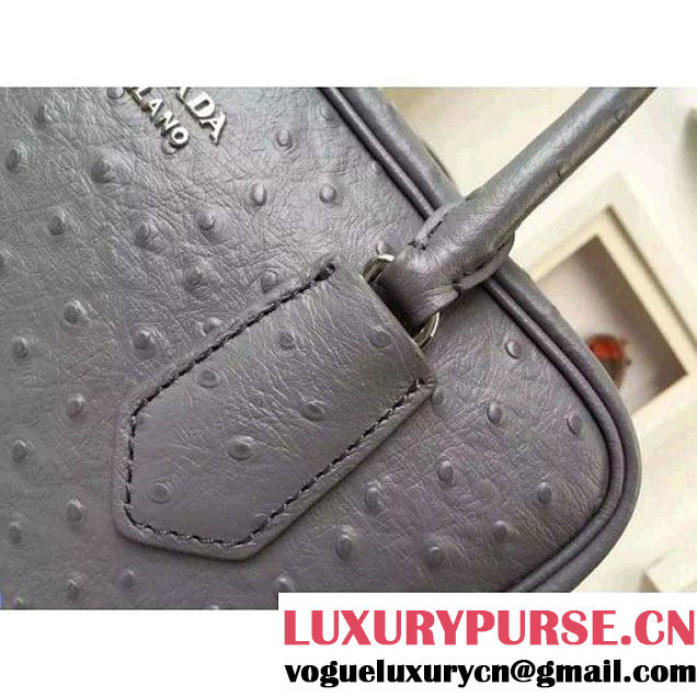 Prada 1BB010 Medium Inside Calf Leather Ostrich Pattern Bag Cloudy Gray+Olive Green 2015 (2A016-091525 )