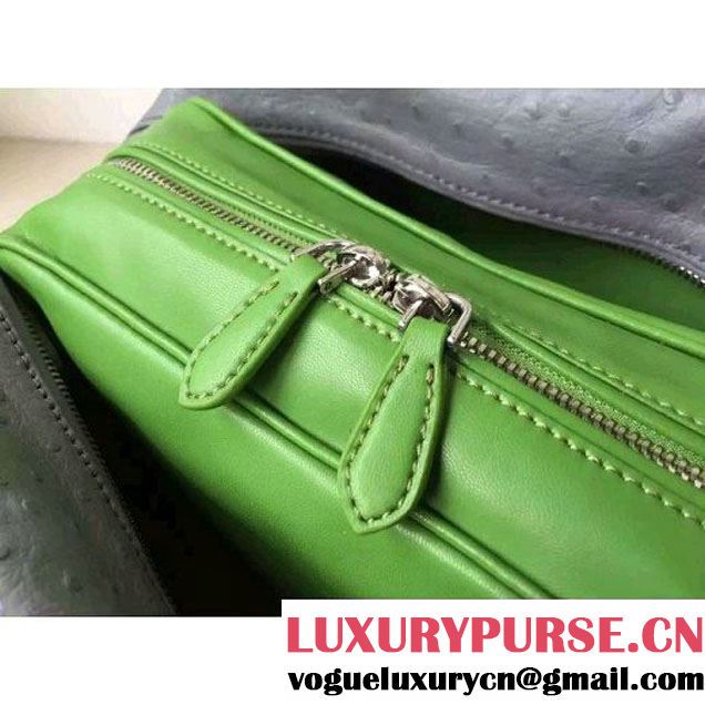 Prada 1BB010 Medium Inside Calf Leather Ostrich Pattern Bag Cloudy Gray+Olive Green 2015 (2A016-091525 )