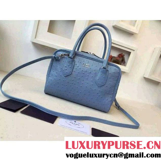 Prada 1BB010 Medium Inside Calf Leather Ostrich Pattern Bag Astral+Ocean Blue 2015 (2A016-091527 )