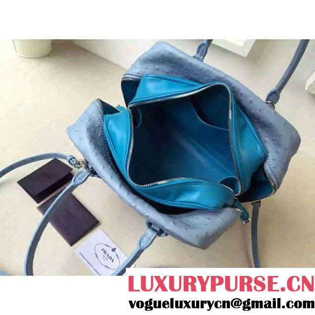 Prada 1BB010 Medium Inside Calf Leather Ostrich Pattern Bag Astral+Ocean Blue 2015 (2A016-091527 )