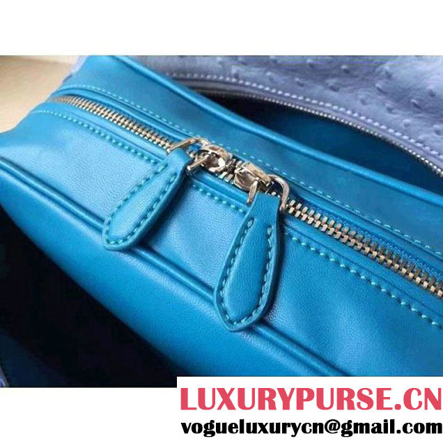 Prada 1BB010 Medium Inside Calf Leather Ostrich Pattern Bag Astral+Ocean Blue 2015 (2A016-091527 )