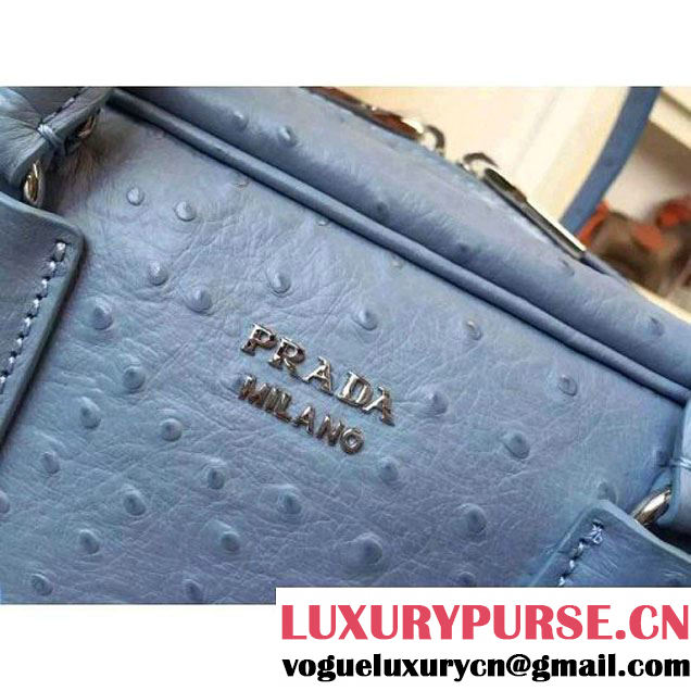 Prada 1BB010 Medium Inside Calf Leather Ostrich Pattern Bag Astral+Ocean Blue 2015 (2A016-091527 )