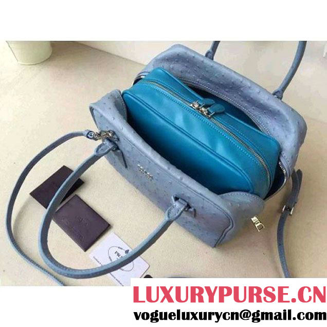 Prada 1BB010 Medium Inside Calf Leather Ostrich Pattern Bag Astral+Ocean Blue 2015 (2A016-091527 )