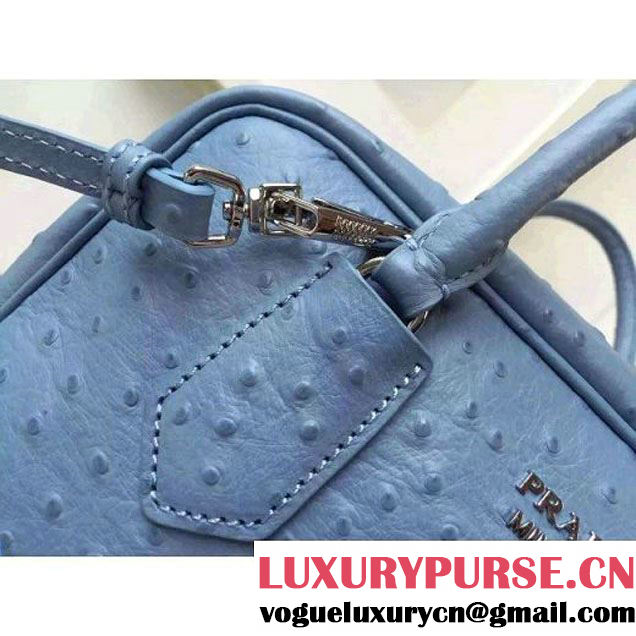 Prada 1BB010 Medium Inside Calf Leather Ostrich Pattern Bag Astral+Ocean Blue 2015 (2A016-091527 )