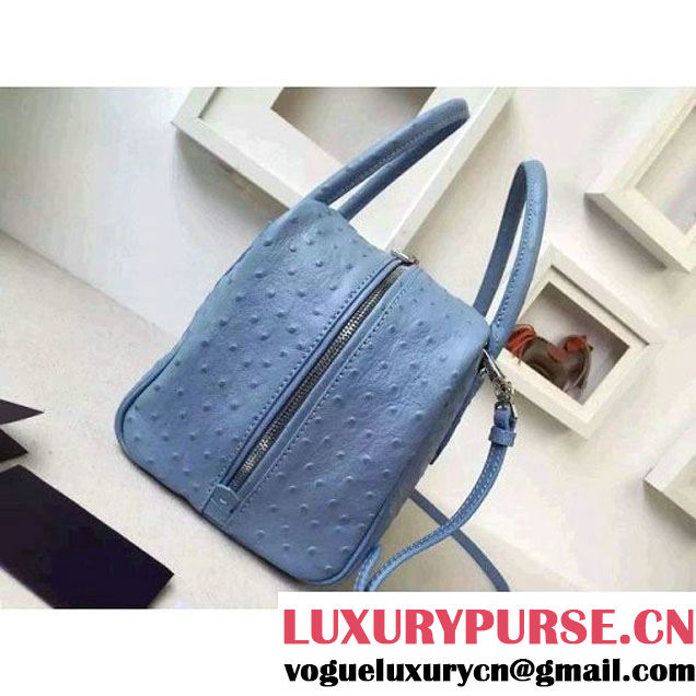 Prada 1BB010 Medium Inside Calf Leather Ostrich Pattern Bag Astral+Ocean Blue 2015 (2A016-091527 )