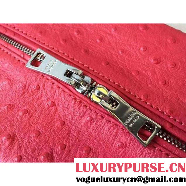 Prada 1BB010 Medium Inside Calf Leather Ostrich Pattern Bag Red+Peach 2015 (2A016-091529 )