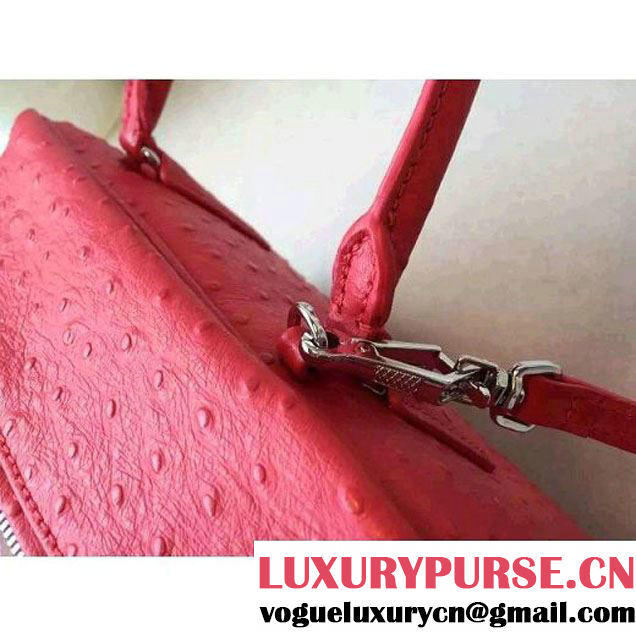Prada 1BB010 Medium Inside Calf Leather Ostrich Pattern Bag Red+Peach 2015 (2A016-091529 )