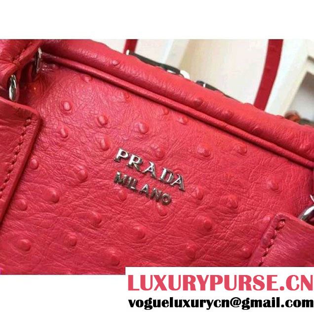 Prada 1BB010 Medium Inside Calf Leather Ostrich Pattern Bag Red+Peach 2015 (2A016-091529 )
