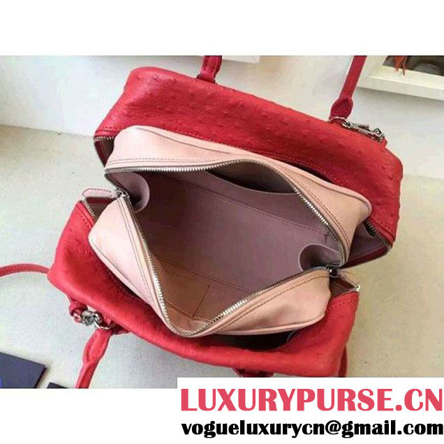 Prada 1BB010 Medium Inside Calf Leather Ostrich Pattern Bag Red+Peach 2015 (2A016-091529 )