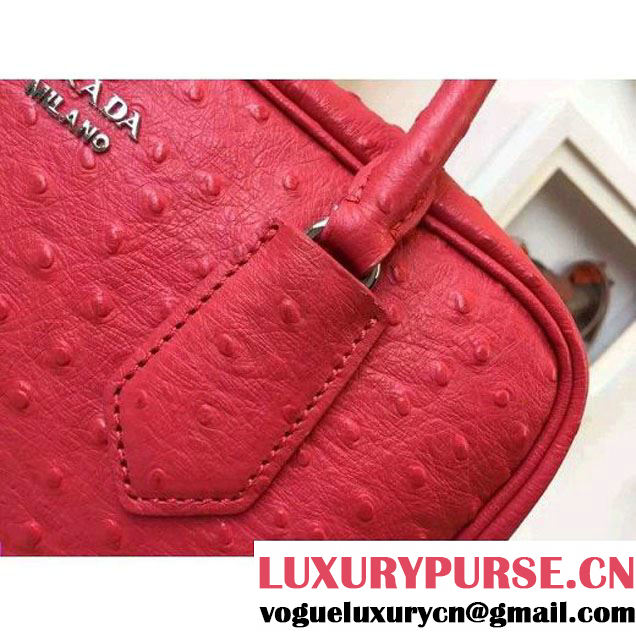 Prada 1BB010 Medium Inside Calf Leather Ostrich Pattern Bag Red+Peach 2015 (2A016-091529 )
