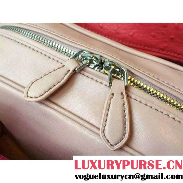 Prada 1BB010 Medium Inside Calf Leather Ostrich Pattern Bag Red+Peach 2015 (2A016-091529 )