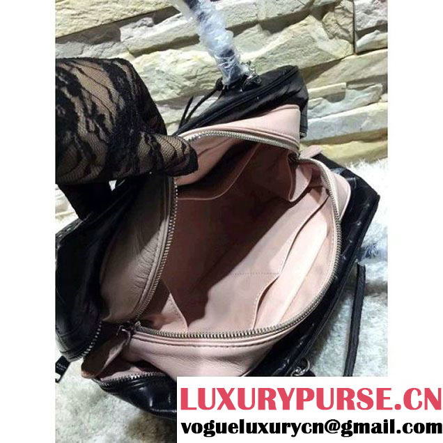 Prada Calfskin Crocodile Pattern Medium Inside Top Handle Bag Black+Nude Pink Fall 2015  (2A193-110622 )