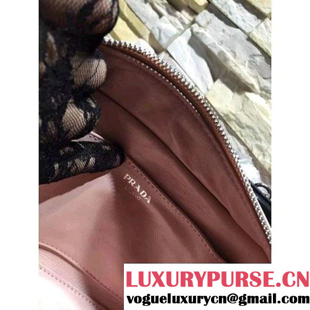 Prada Calfskin Crocodile Pattern Medium Inside Top Handle Bag Black+Nude Pink Fall 2015  (2A193-110622 )