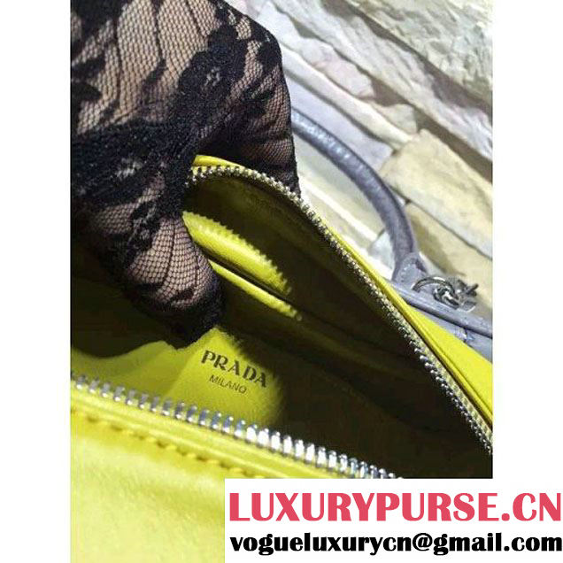 Prada Calfskin Crocodile Pattern Medium Inside Top Handle Bag Marble+Yellow Fall 2015  (2A193-110623 )