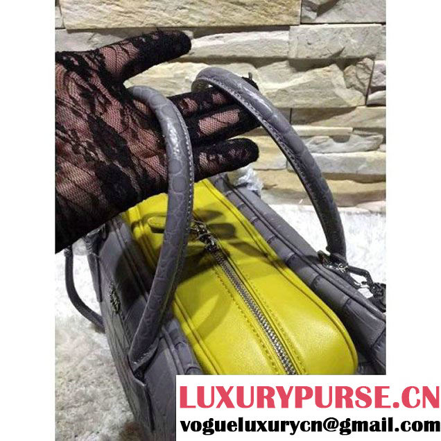 Prada Calfskin Crocodile Pattern Medium Inside Top Handle Bag Marble+Yellow Fall 2015  (2A193-110623 )
