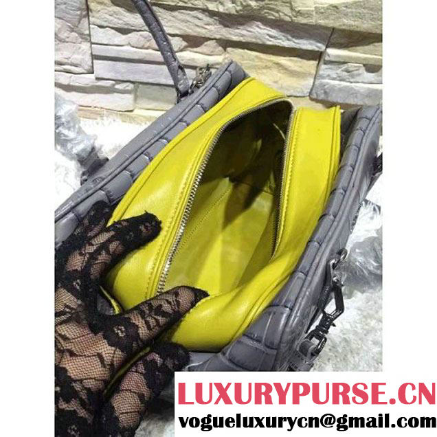 Prada Calfskin Crocodile Pattern Medium Inside Top Handle Bag Marble+Yellow Fall 2015  (2A193-110623 )