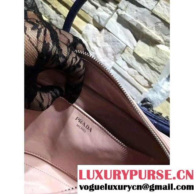 Prada Calfskin Crocodile Pattern Medium Inside Top Handle Bag Navy+Nude Pink Fall 2015  (2A193-110625 )