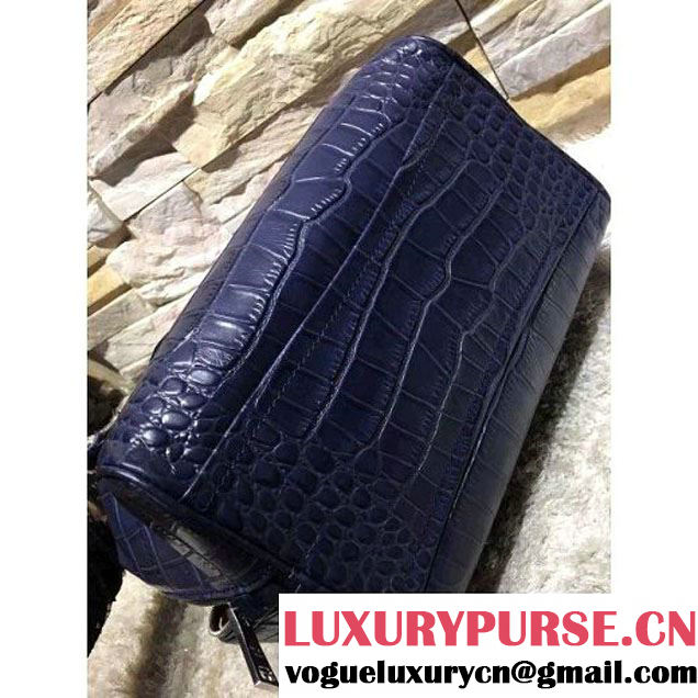 Prada Calfskin Crocodile Pattern Medium Inside Top Handle Bag Navy+Nude Pink Fall 2015  (2A193-110625 )