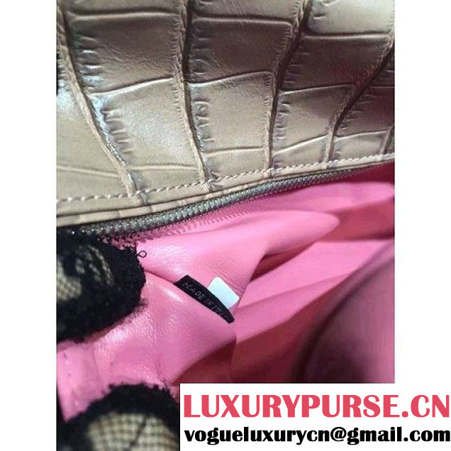Prada Calfskin Crocodile Pattern Medium Inside Top Handle Bag Coffee+Peach Fall 2015  (2A193-110624 )