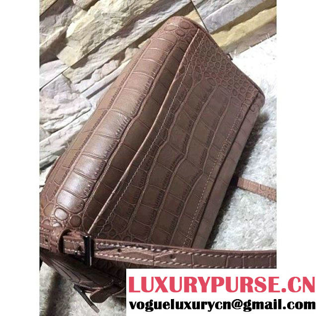 Prada Calfskin Crocodile Pattern Medium Inside Top Handle Bag Coffee+Peach Fall 2015  (2A193-110624 )