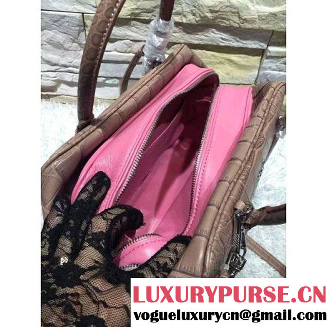 Prada Calfskin Crocodile Pattern Medium Inside Top Handle Bag Coffee+Peach Fall 2015  (2A193-110624 )