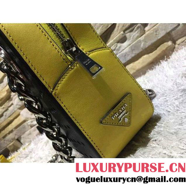 Prada Perforated City Fori Chain Shoulder Bag Yellow/Black Resort 2016 (2A193-6012801 )