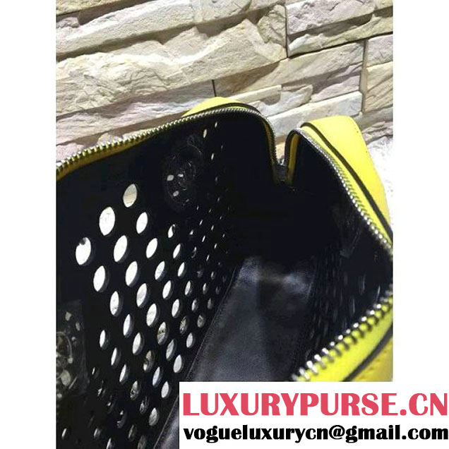 Prada Perforated City Fori Chain Shoulder Bag Yellow/Black Resort 2016 (2A193-6012801 )