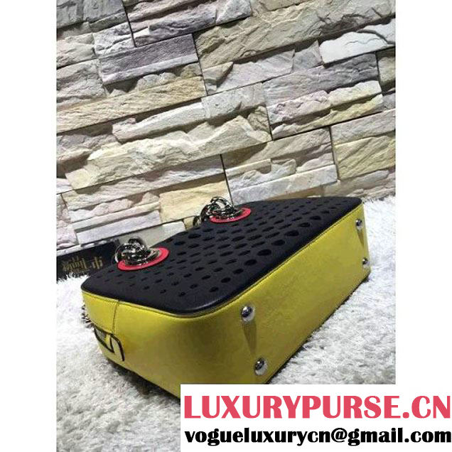 Prada Perforated City Fori Chain Shoulder Bag Yellow/Black Resort 2016 (2A193-6012801 )
