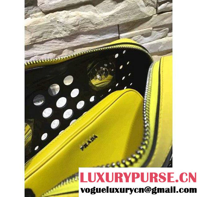 Prada Perforated City Fori Chain Shoulder Bag Yellow/Black Resort 2016 (2A193-6012801 )