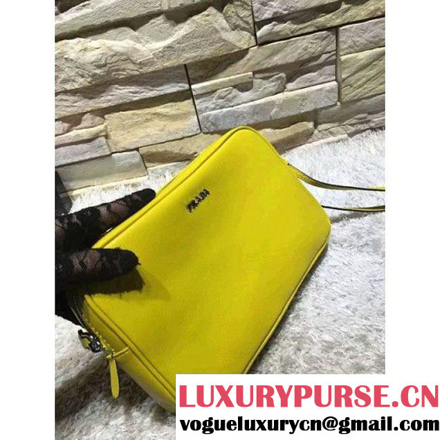 Prada Perforated City Fori Chain Shoulder Bag Yellow/Black Resort 2016 (2A193-6012801 )