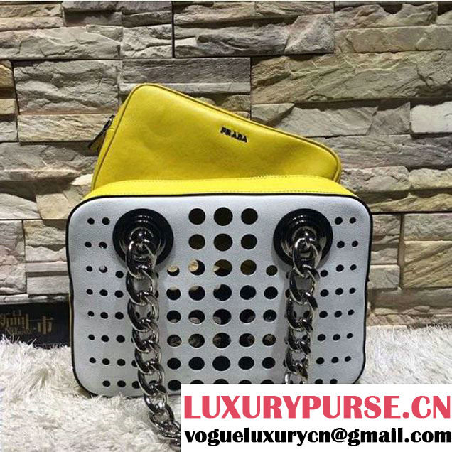 Prada Perforated City Fori Chain Shoulder Bag Yellow/White Resort 2016 (2A193-6012802 )