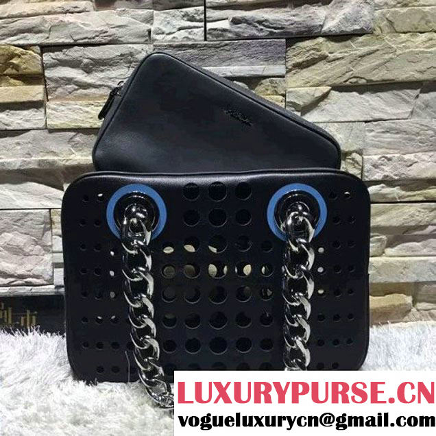 Prada Perforated City Fori Chain Shoulder Bag Black/Black Resort 2016 (2A193-6012803 )