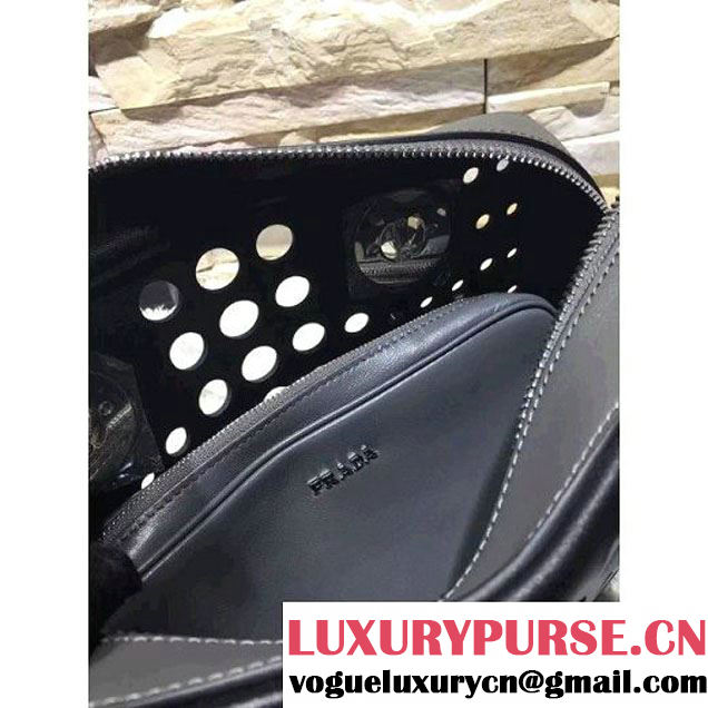 Prada Perforated City Fori Chain Shoulder Bag Black/Black Resort 2016 (2A193-6012803 )
