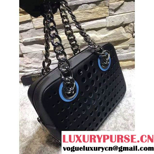 Prada Perforated City Fori Chain Shoulder Bag Black/Black Resort 2016 (2A193-6012803 )