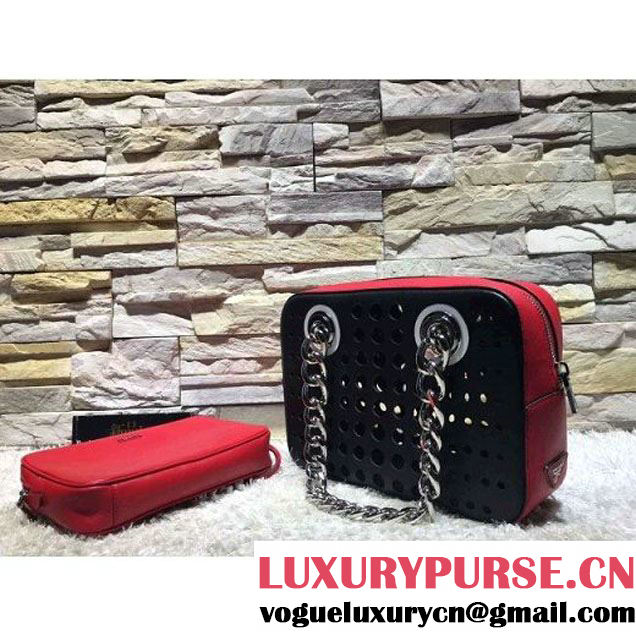 Prada Perforated City Fori Chain Shoulder Bag Red/Black Resort 2016 (2A193-6012804 )