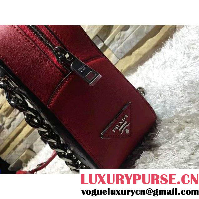Prada Perforated City Fori Chain Shoulder Bag Red/Black Resort 2016 (2A193-6012804 )