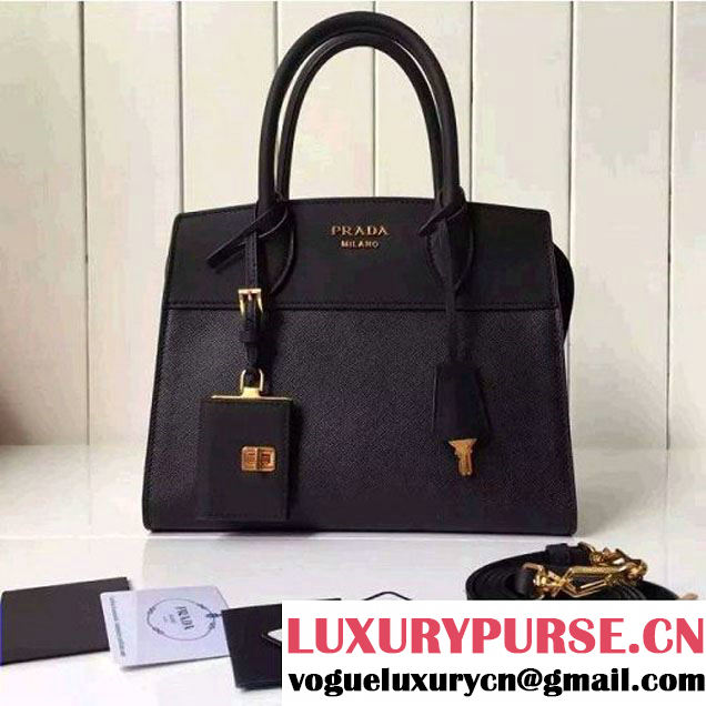 Prada Small Esplanade Saffiano and Calf Leather Bag Black 2016 (2A016-6060405 )