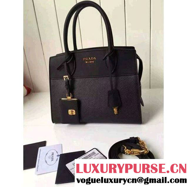 Prada Small Esplanade Saffiano and Calf Leather Bag Black 2016 (2A016-6060405 )