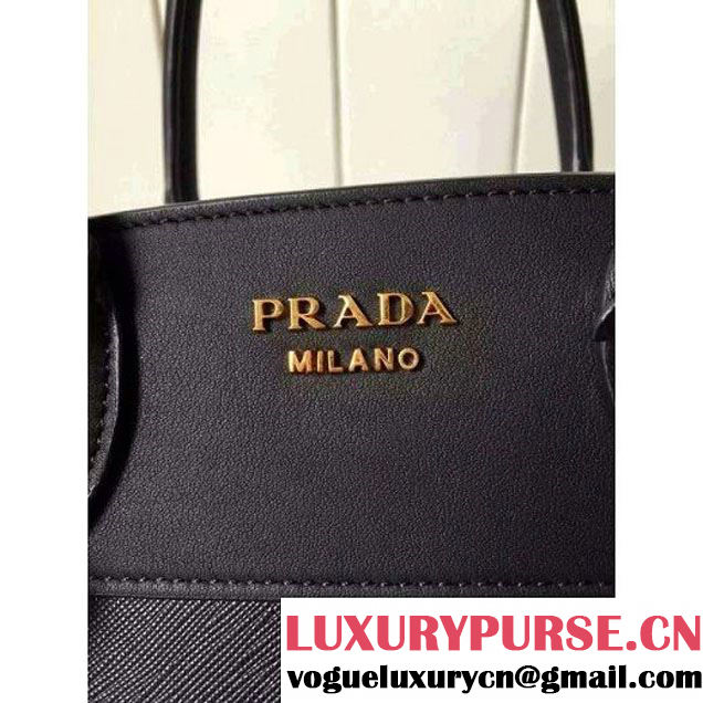 Prada Small Esplanade Saffiano and Calf Leather Bag Black 2016 (2A016-6060405 )