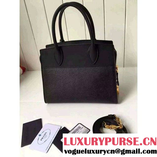 Prada Small Esplanade Saffiano and Calf Leather Bag Black 2016 (2A016-6060405 )