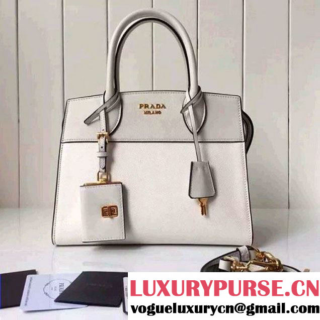 Prada Small Esplanade Saffiano and Calf Leather Bag White/Off-white 2016 (2A016-6060406 )