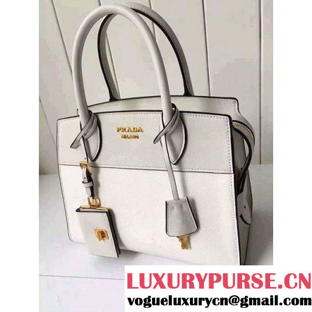 Prada Small Esplanade Saffiano and Calf Leather Bag White/Off-white 2016 (2A016-6060406 )